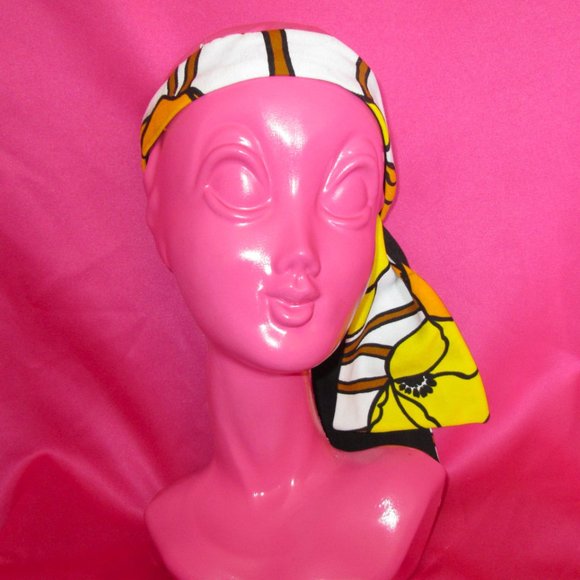 1970s vintage mod orange black dress headband size large 12 - Picture 2 of 6